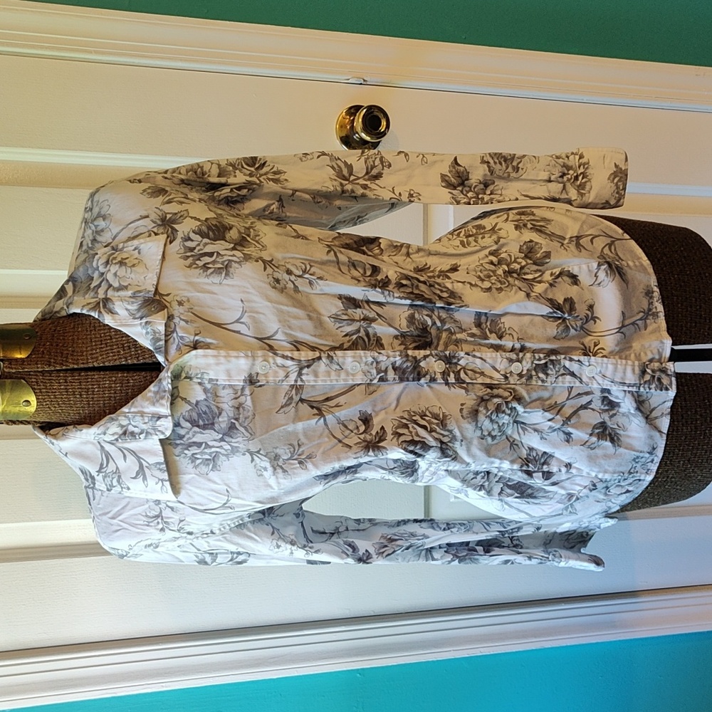 White Button Down with Flower Pattern